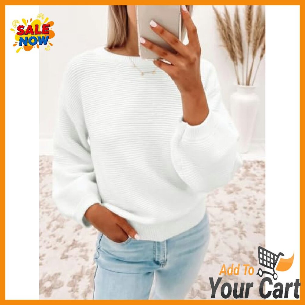 Soft Ribbed Pullover Sweater Lantern Sleeves Loos… - image 3